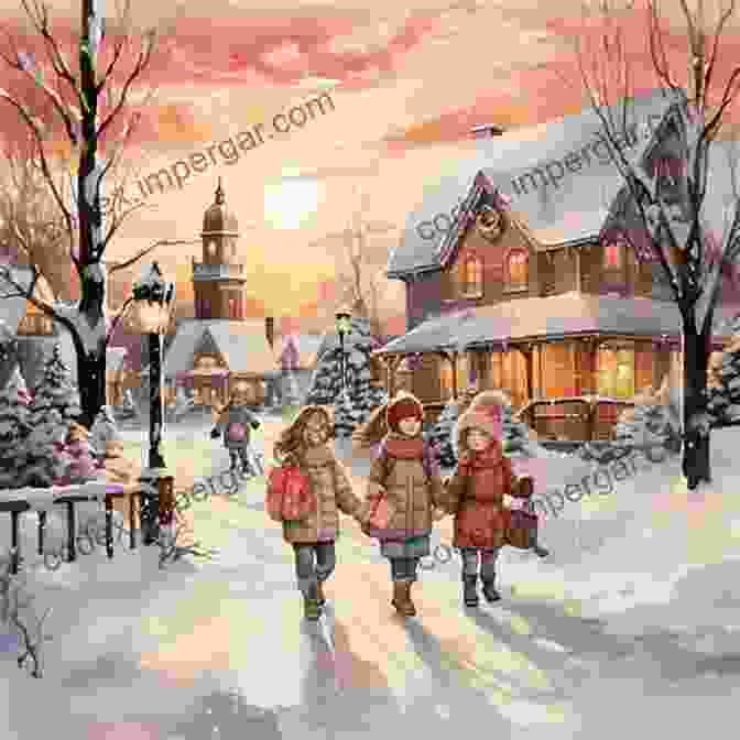 A Vibrant Block Print Depicting A Charming Winter Scene With Children Caroling In The Snow Laden Streets. Christmas Greetings: Block Prints By Roger Buck